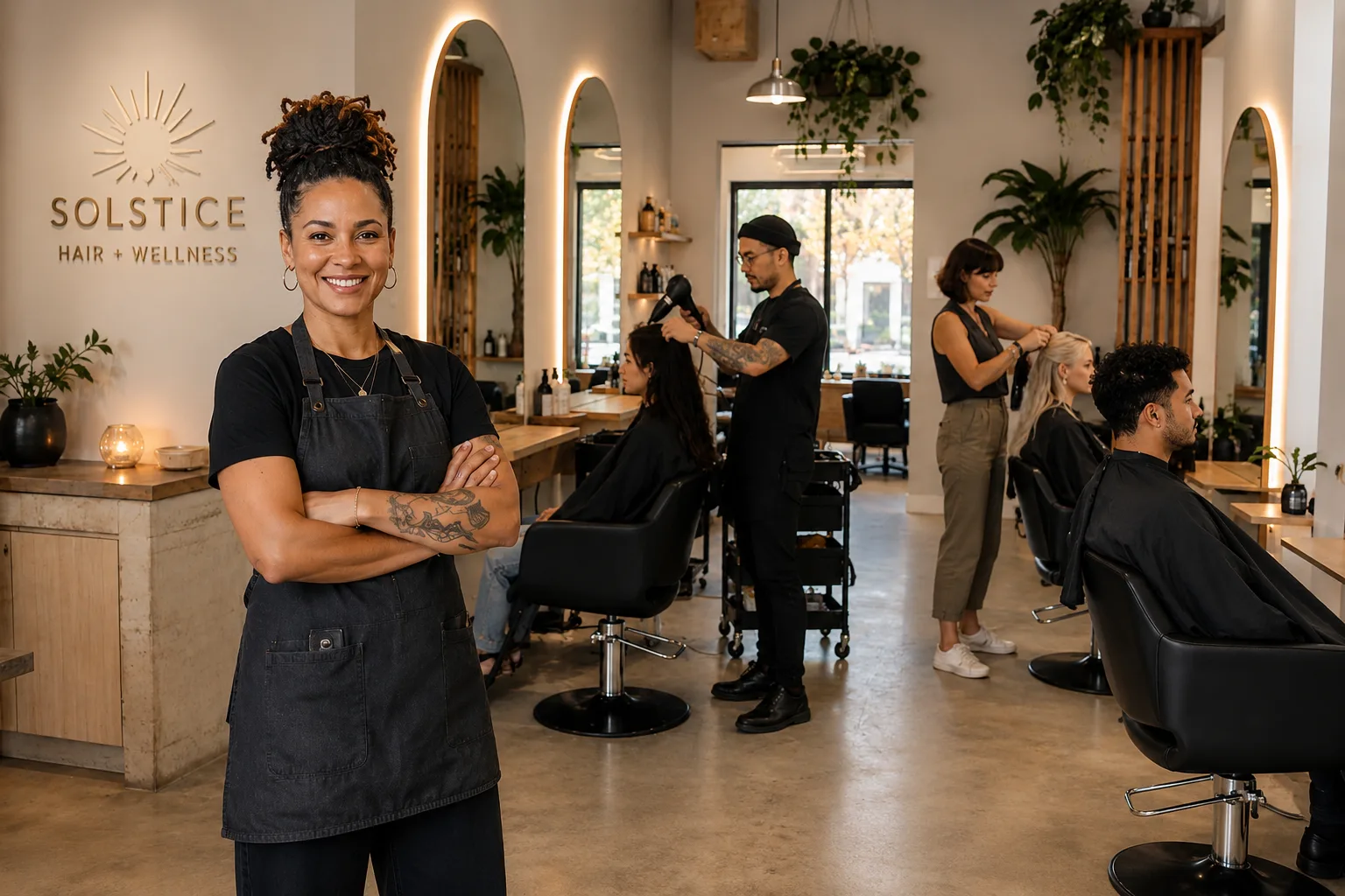 Salon owner in their busy barbershop